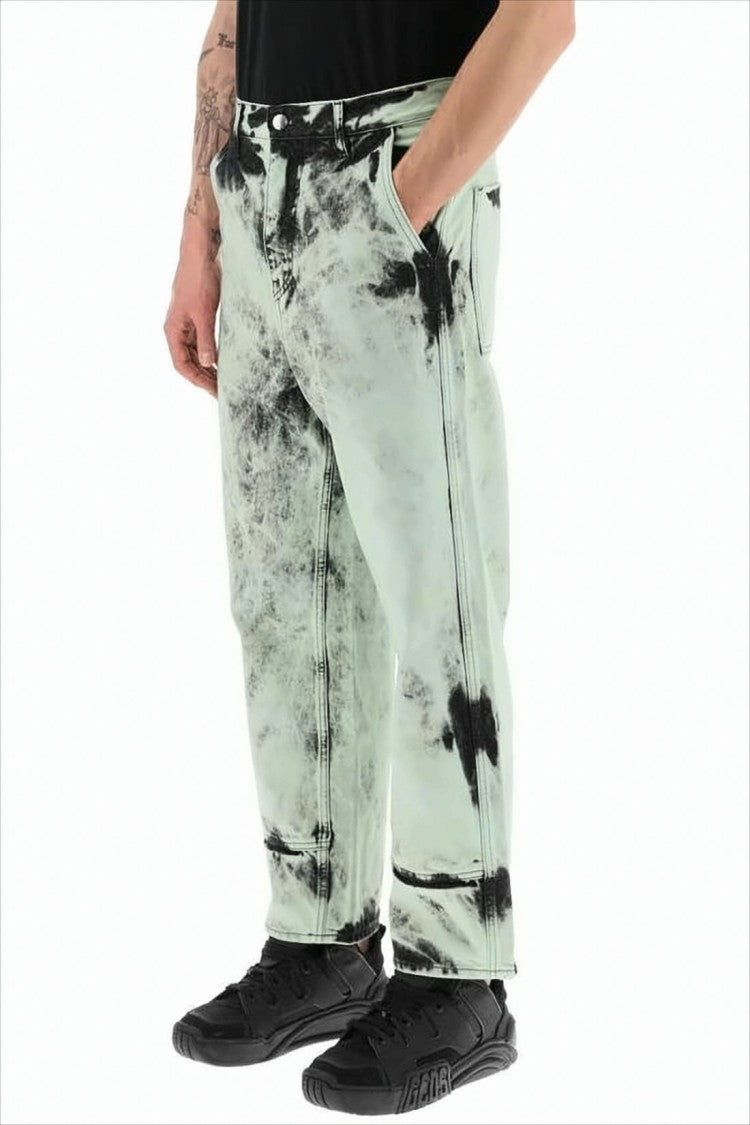 Oamc Light Green And Black Acid-Wash Denim Pants