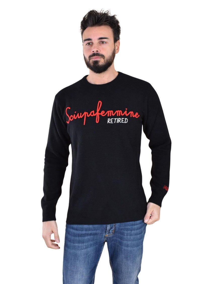 Mc2 Saint Barth Embroidered Black Sweatshirt With Bold Script Design