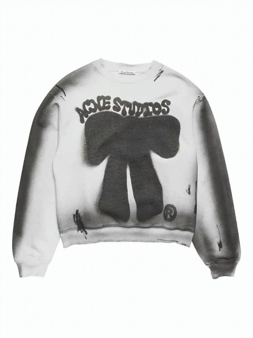 Acne Studios Grey Handcrafted Spray-Painted Logo Cropped Sweatshirt