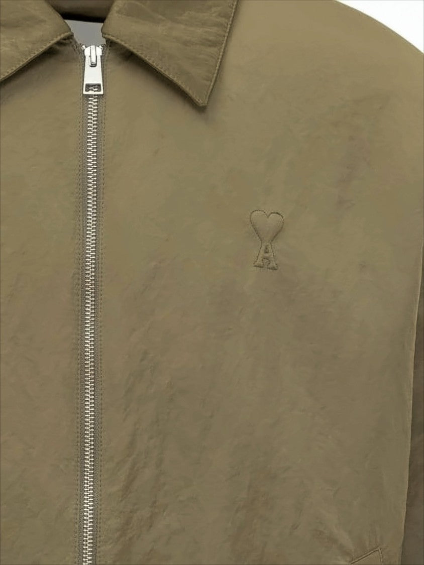 Ami Paris Brown Zip-Up Jacket With Classic Collar