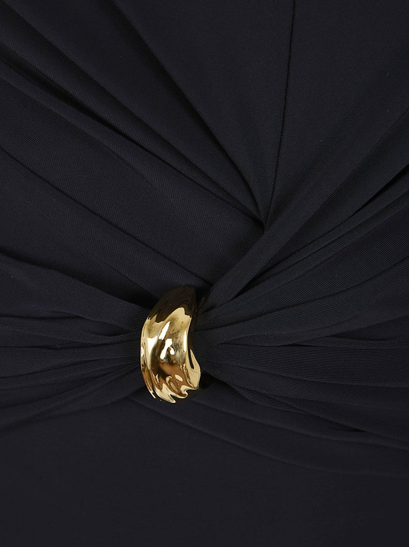 Elisabetta Franchi Fitted Jersey Top With Central Drape And Jeweled Tie