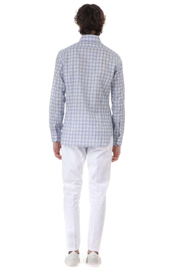 Barba Geometric Print Cotton-Linen Shirt Dandylife