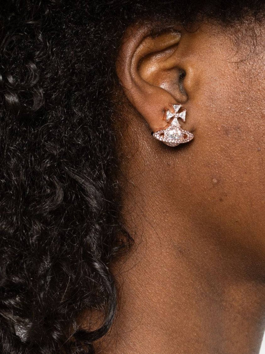 Vivienne Westwood Rose Gold Orb Pendant Cross Earrings