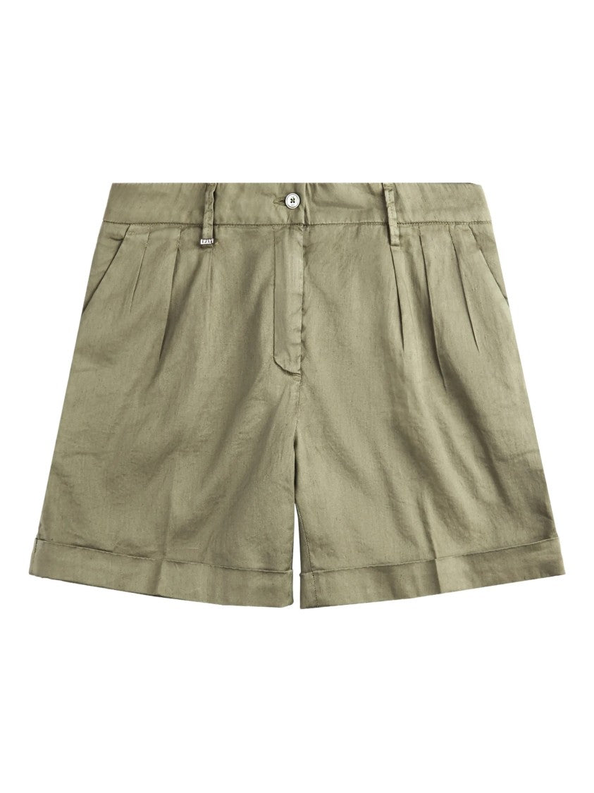 Fay Tailored Olive Front Pleat Cuffed Shorts