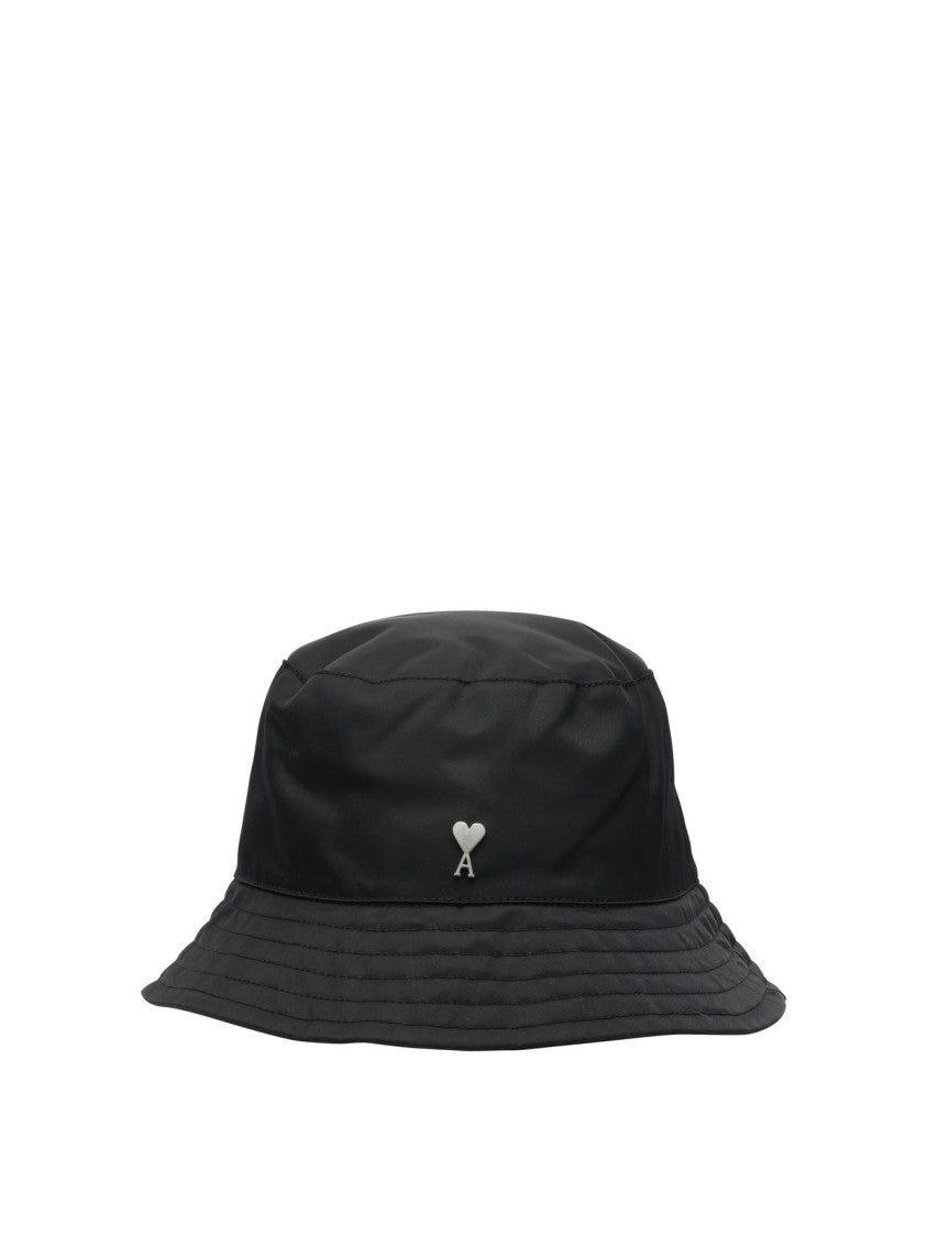 Ami Paris Softly Padded Black Bucket Hat With Logo Detail