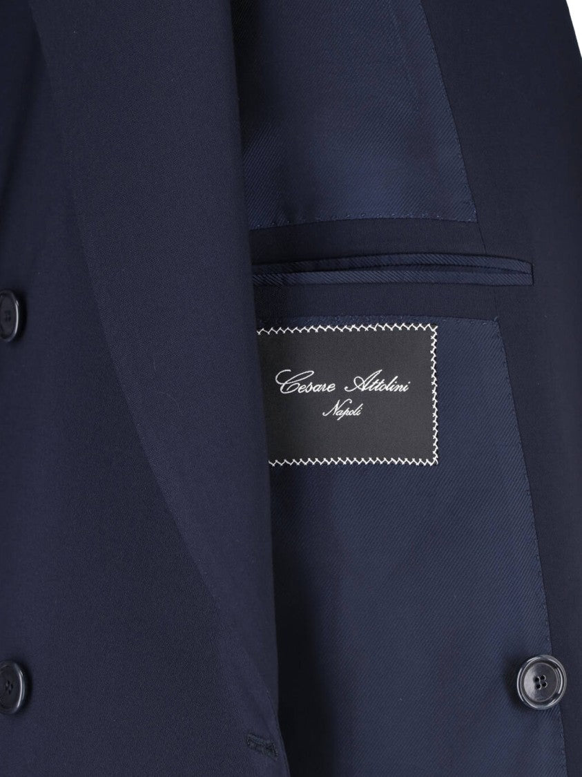 Cesare Attolini Navy Blue Double-Breasted Virgin Wool Suit