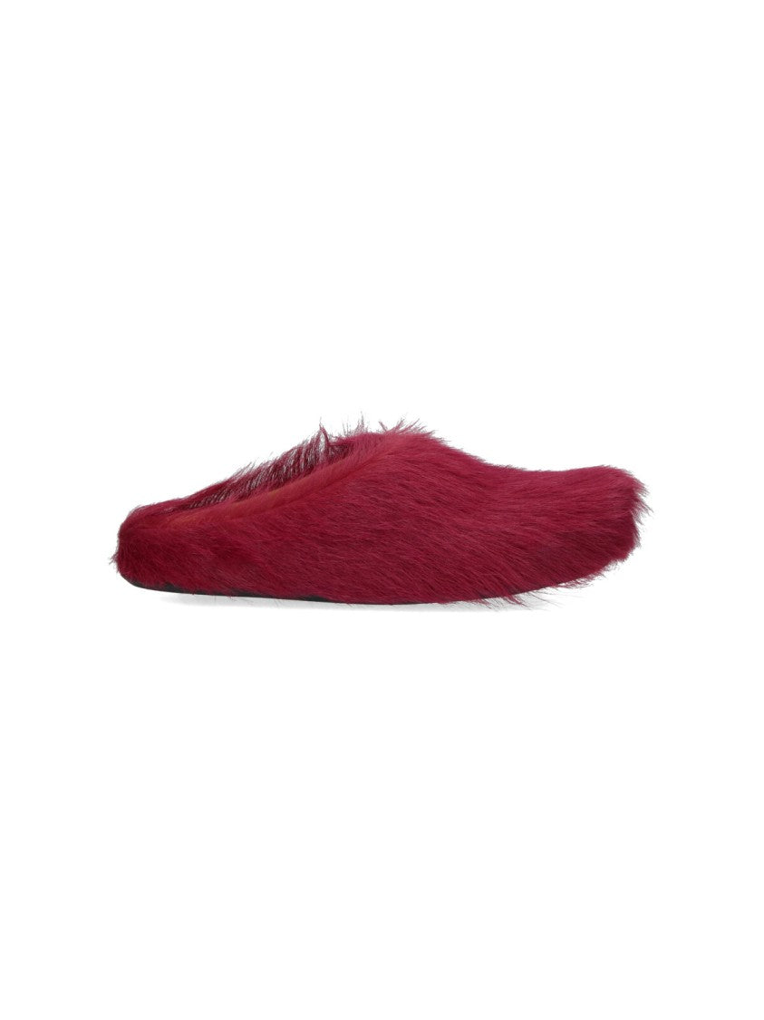 Marni Slip-On Mules In Red Calf Hair Leather