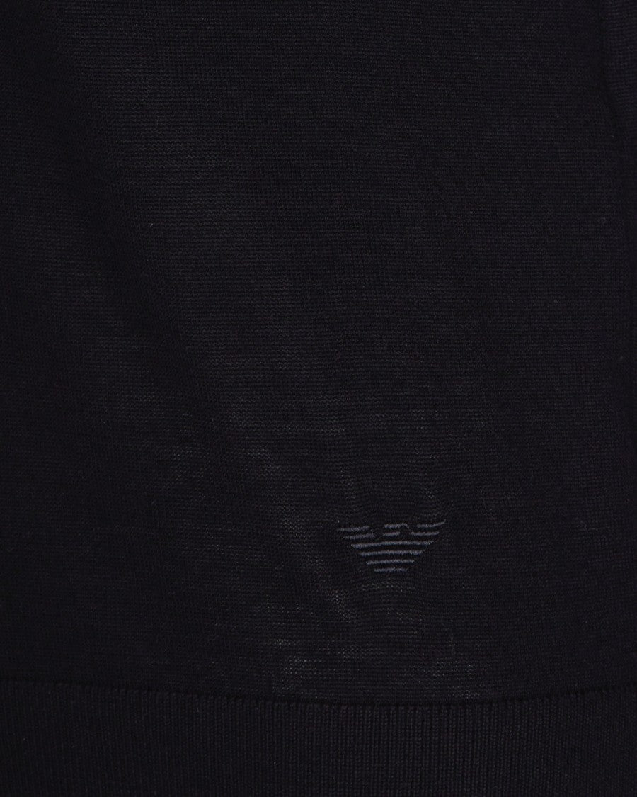 Emporio Armani Semi-Transparent Virgin Wool Knit Pullover With Shirt Collar