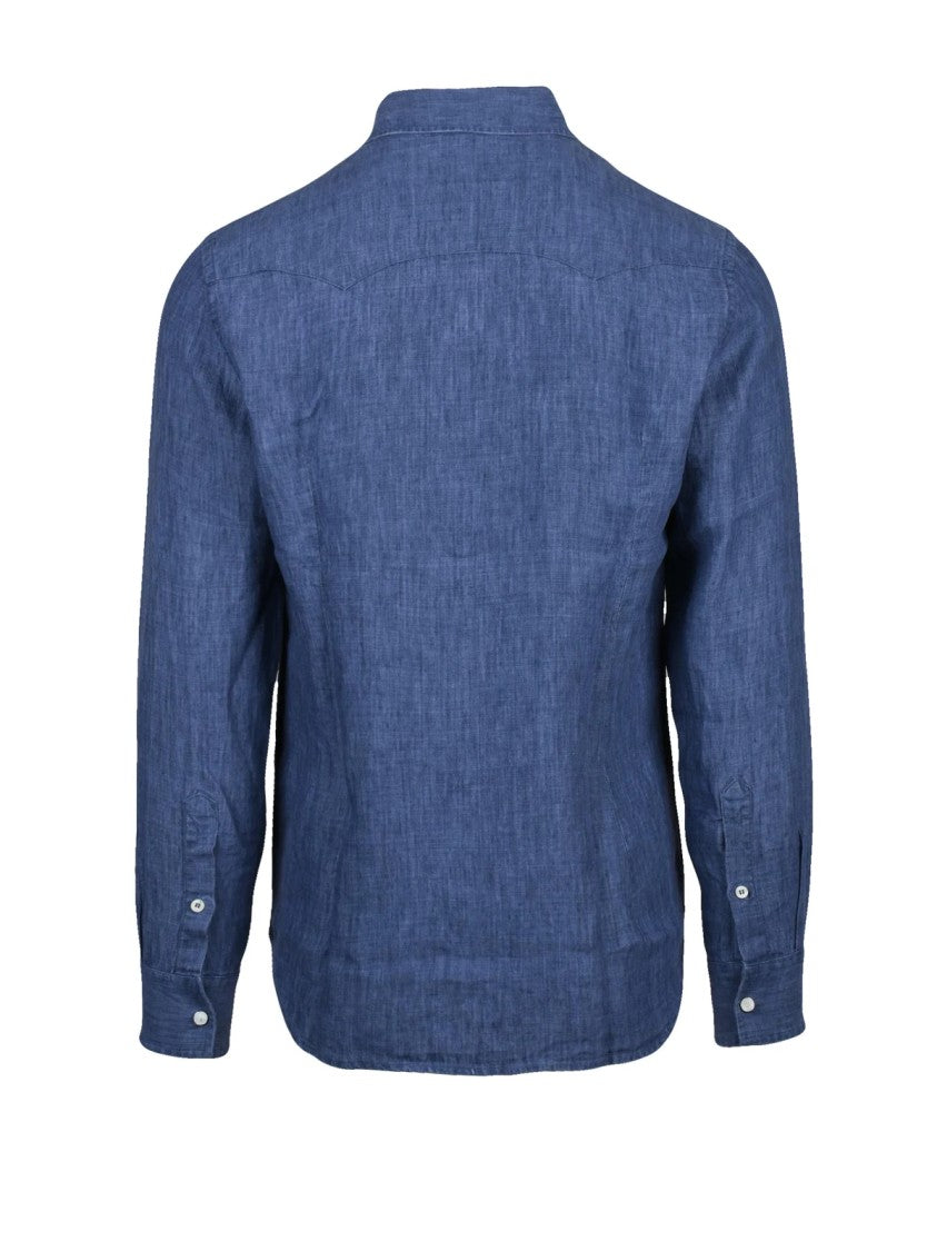 Mc2 Saint Barth Indigo Textured Flap Pocket Linen Shirt