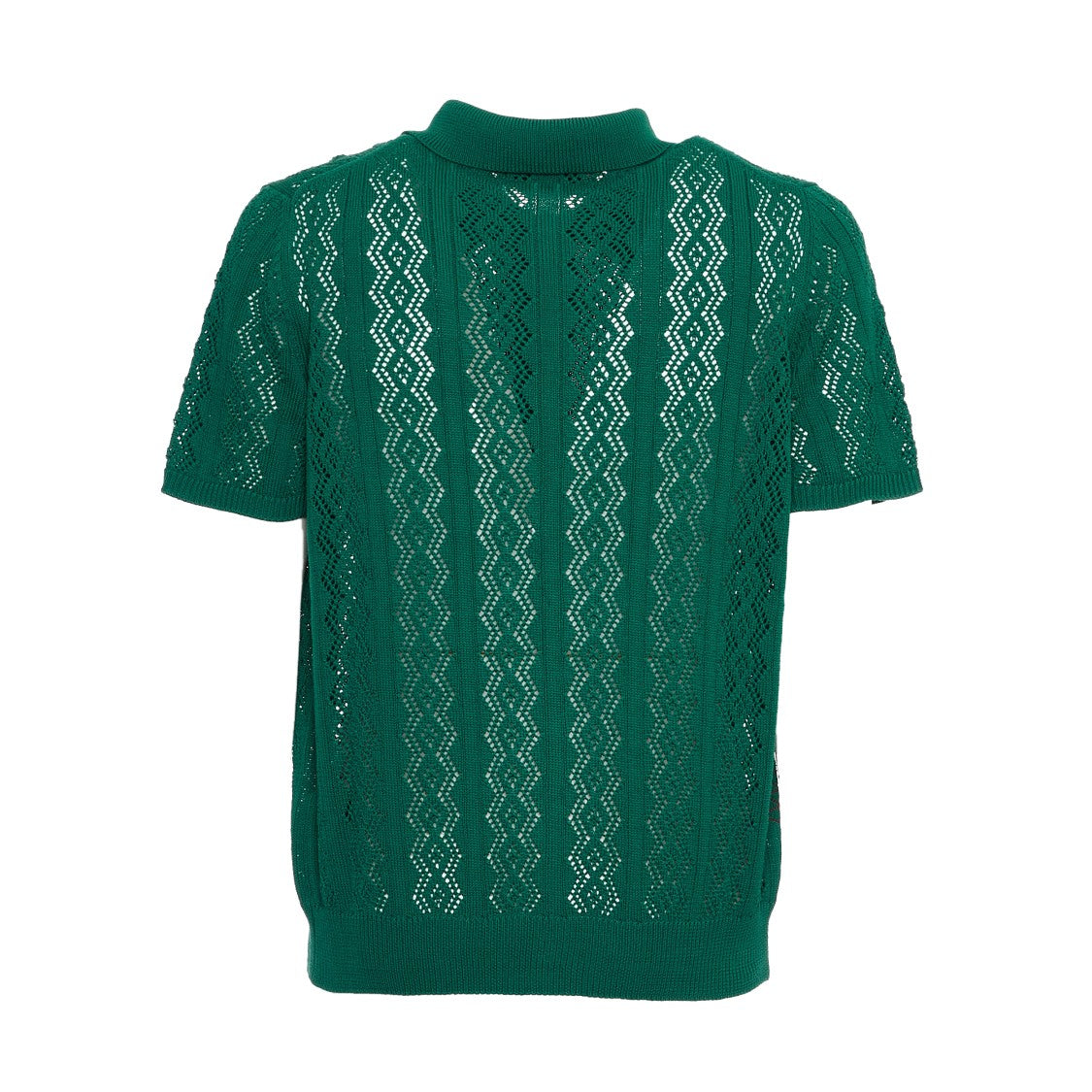 Amaranto Open-Knit Green Polo Shirt With Maroon Stitching