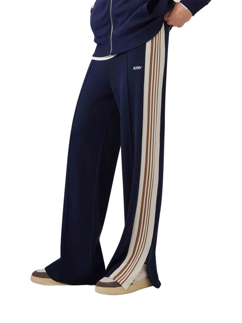 Autry Navy Blue Joggers With Beige Side Stripes