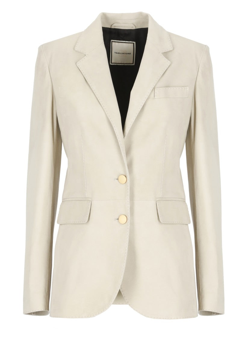 Tagliatore Beige Suede Leather Jacket