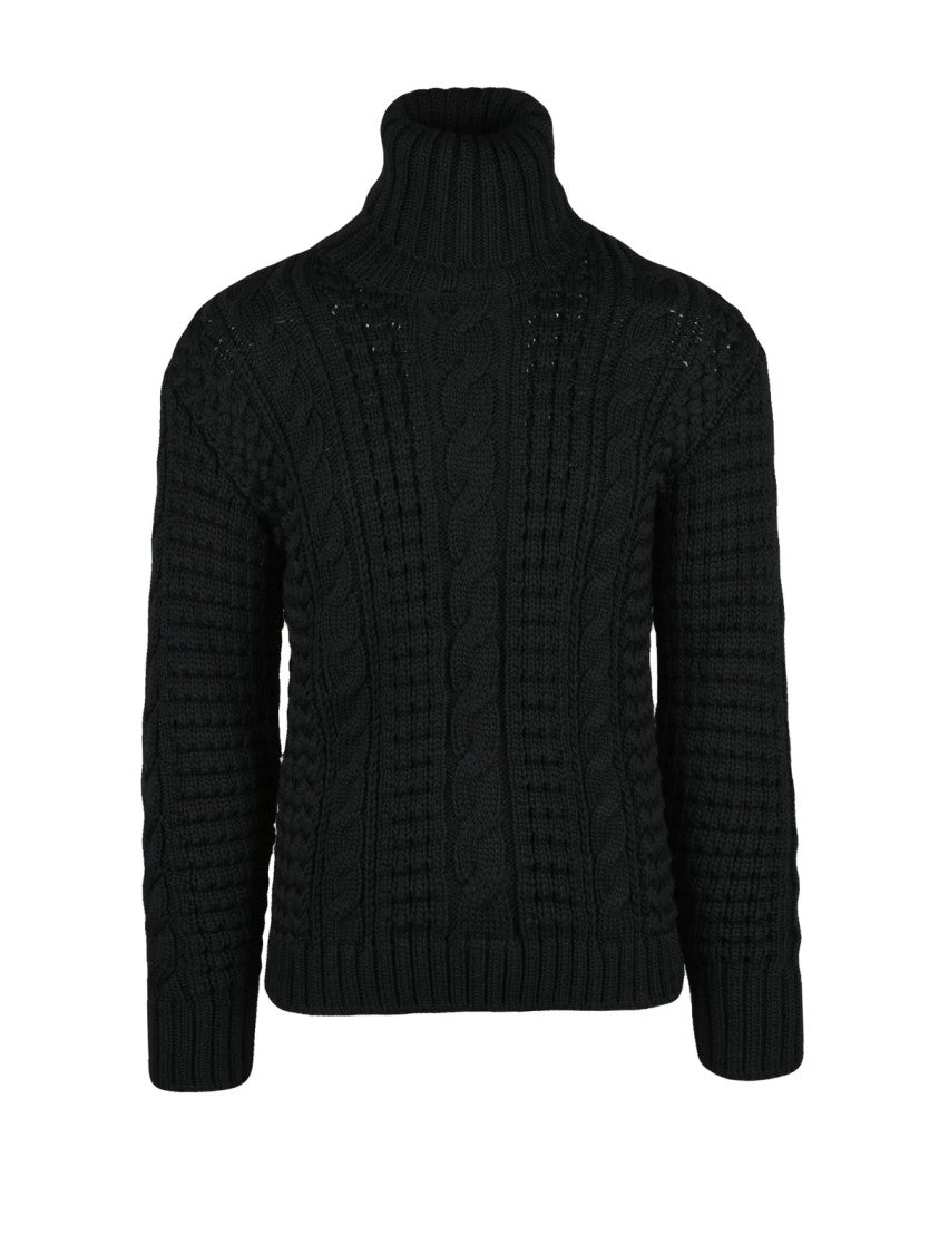 Moncler X E.Enninful High Neck Cable Knit Sweater With Ribbed Accents