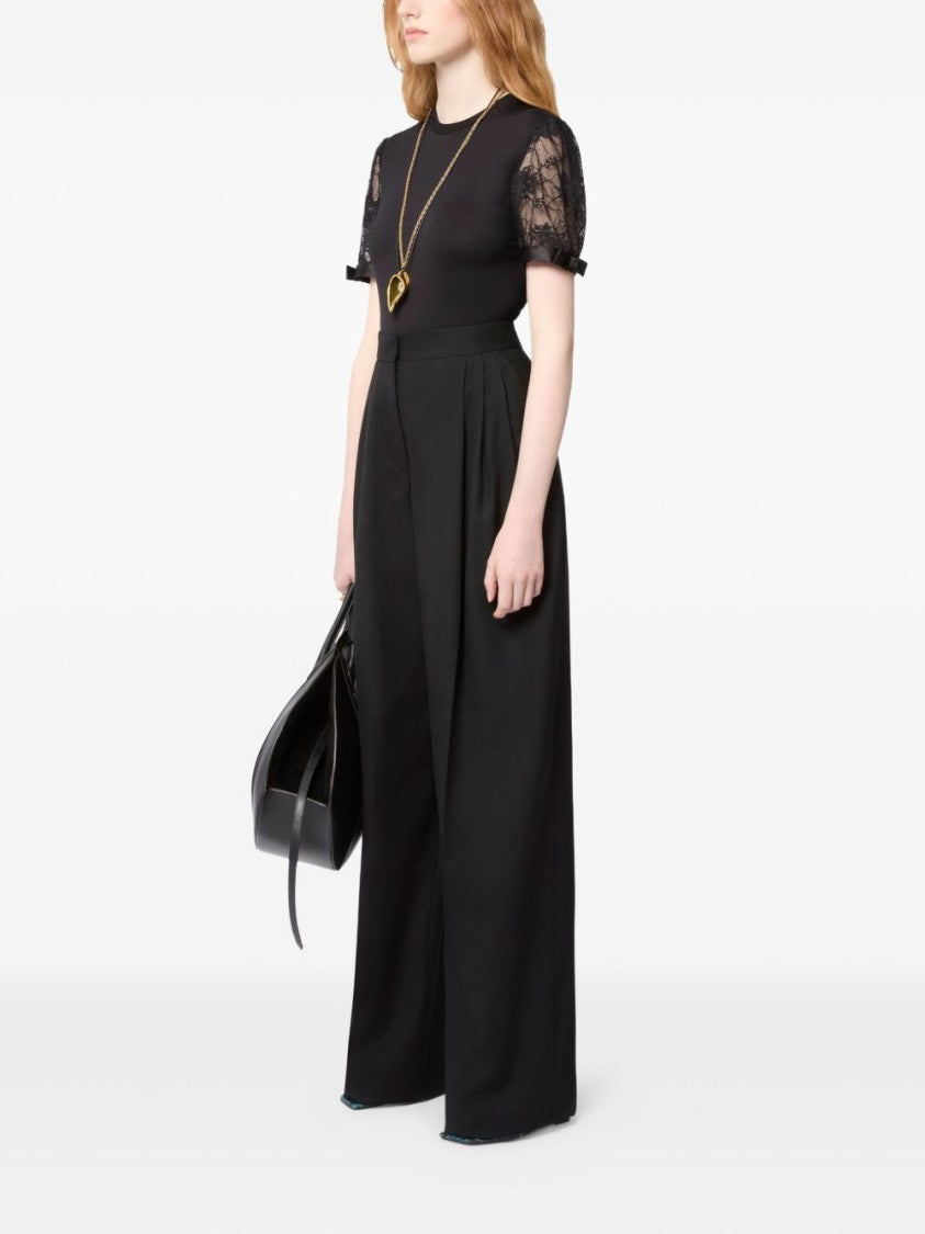 Nina Ricci Short-Sleeved Top With Lace Sleeves And Bow Details