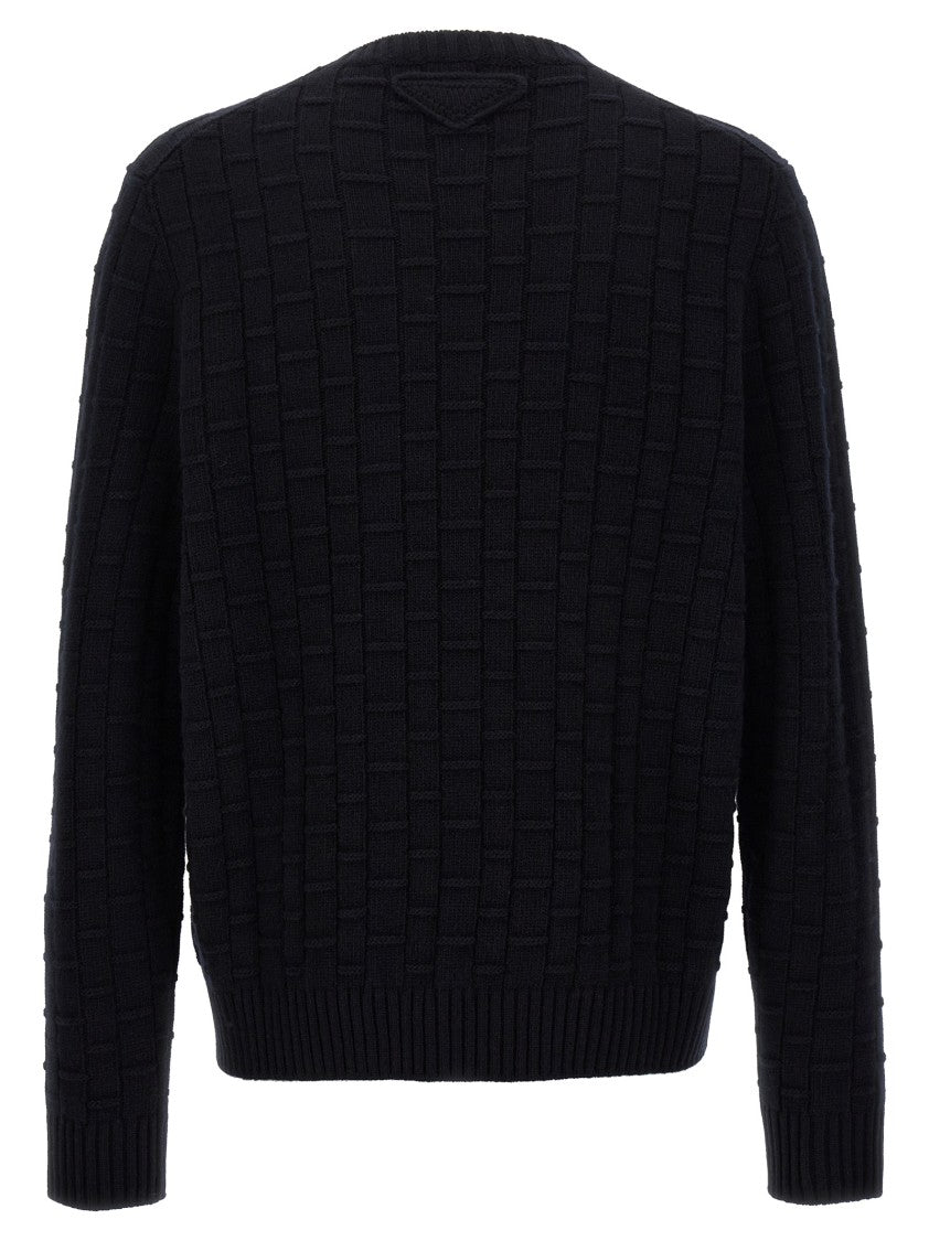 Prada Textured Crewneck Sweater In Processed Wool And Cashmere