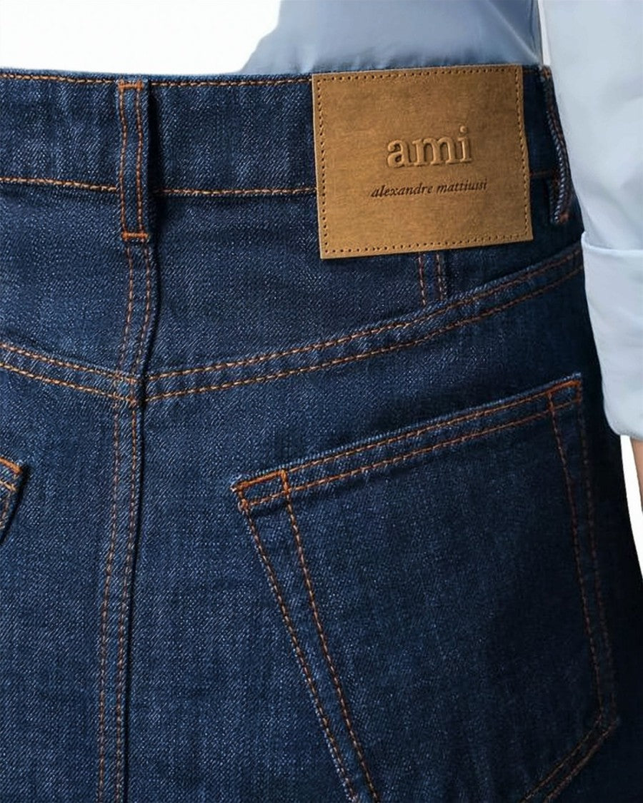 Ami Paris A-Line Denim Long Skirt With High Waist