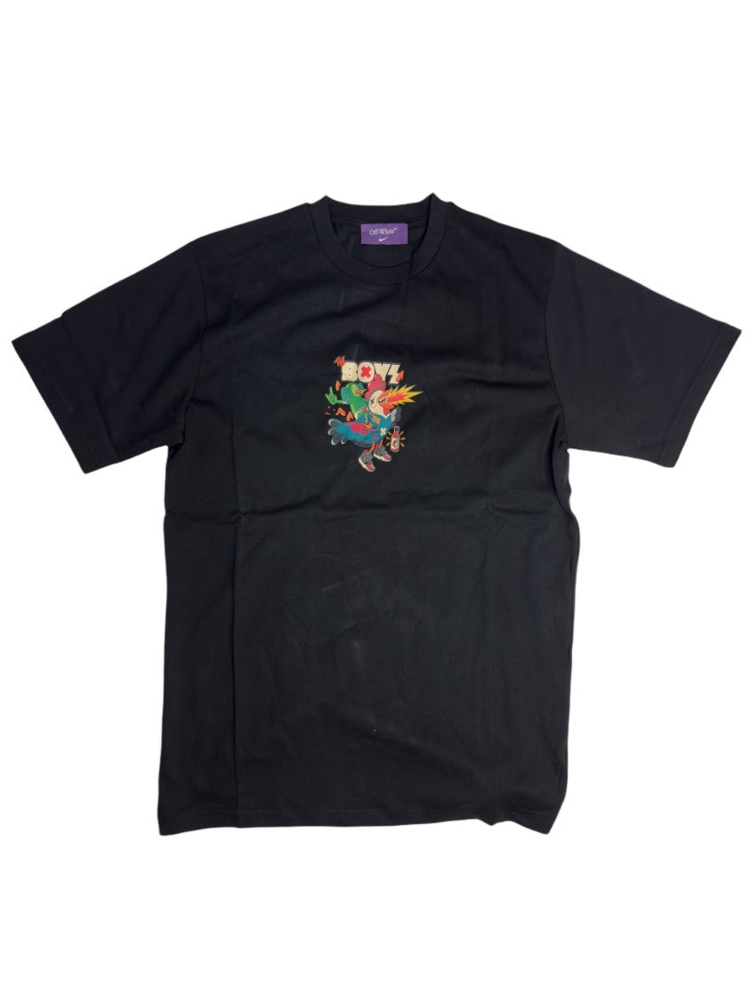 Nike X Off-White Graphic Charcoal Cotton T-Shirt With Cartoon Design