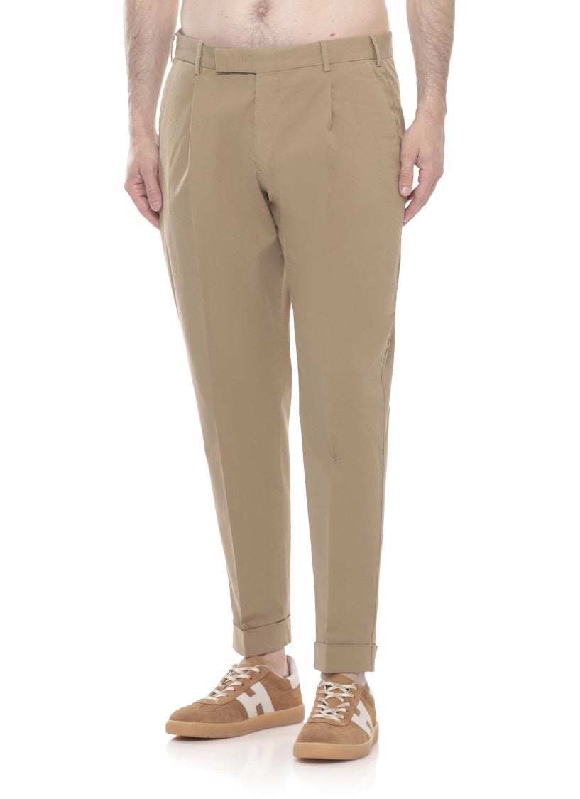 Pt Torino Beige Cotton Straight-Leg Pants