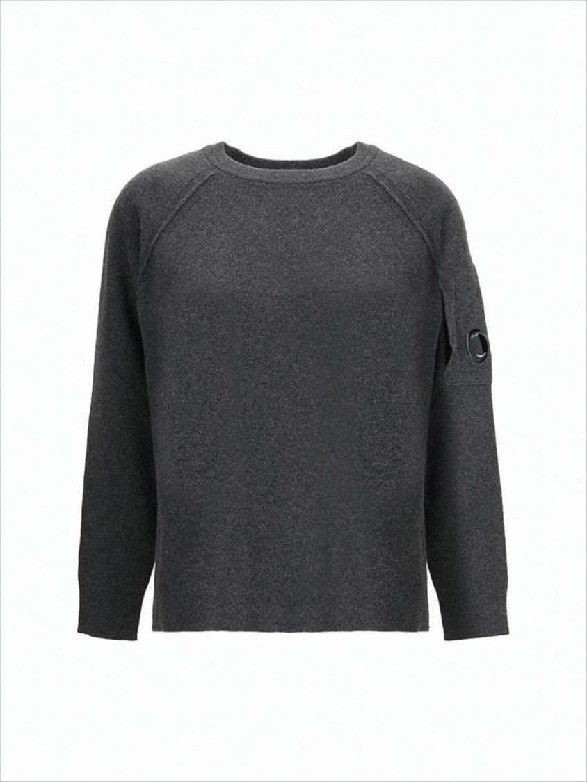 C.P. Company Relaxed Fit Dark Grey Wool Blend Sweater With Patch Pocket