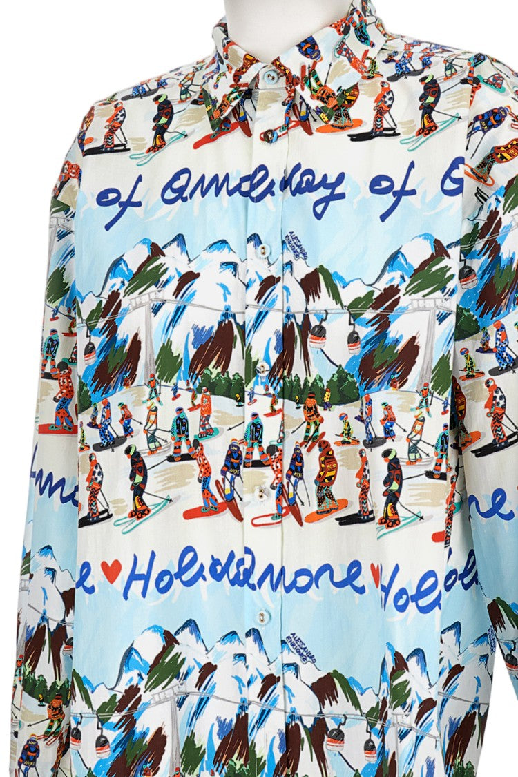 Alessandro Enriquez Multicolor Ski Scene Shirt With Classic Collar