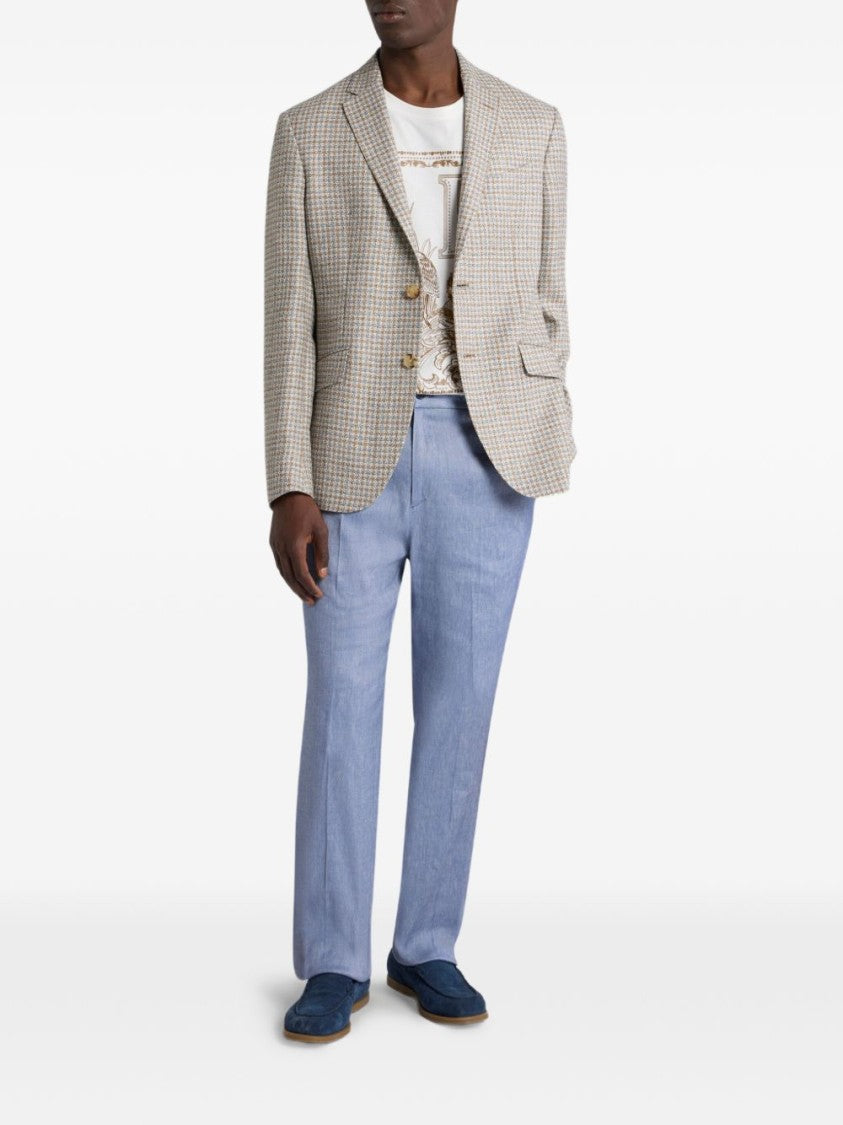 Etro Tailored Houndstooth Blazer With Floral Lining