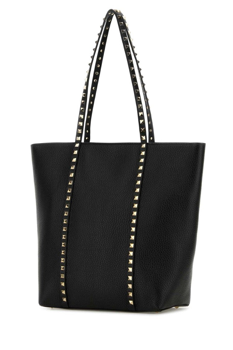 Valentino Garavani Black Leather Rockstud Shopping Bag
