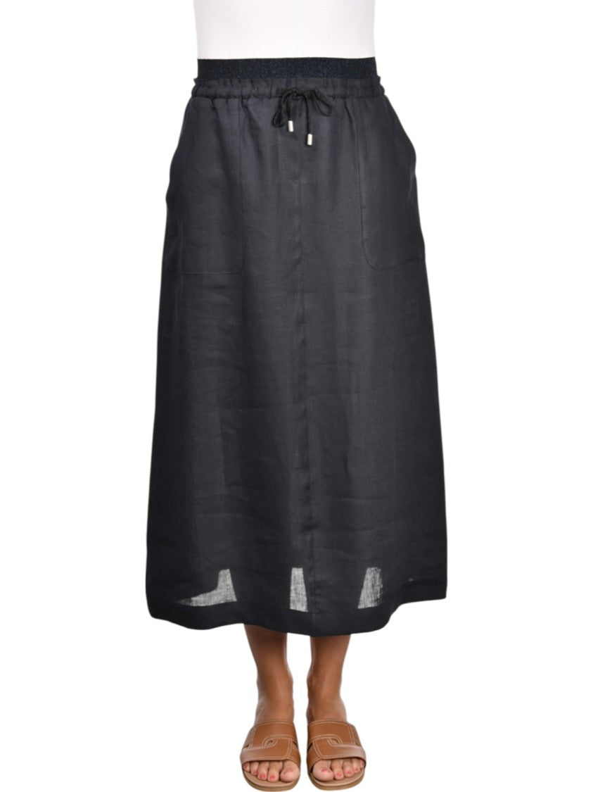 Gran Sasso Blue Elastic Waist Linen Skirt