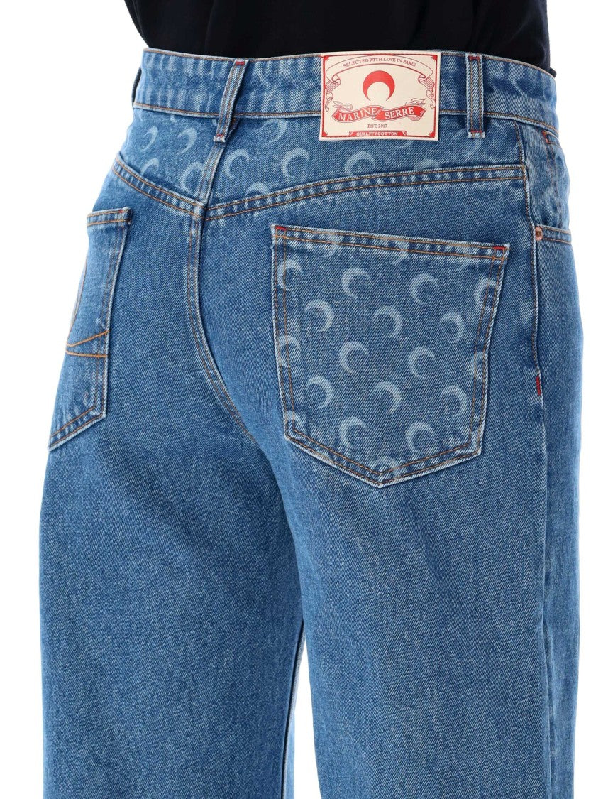 Marine Serre Medium Blue Straight Leg Jeans