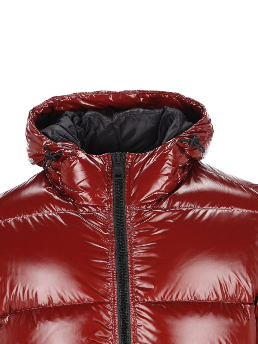 Herno Hooded Bordeaux Bomber Jacket With Glossy Finish