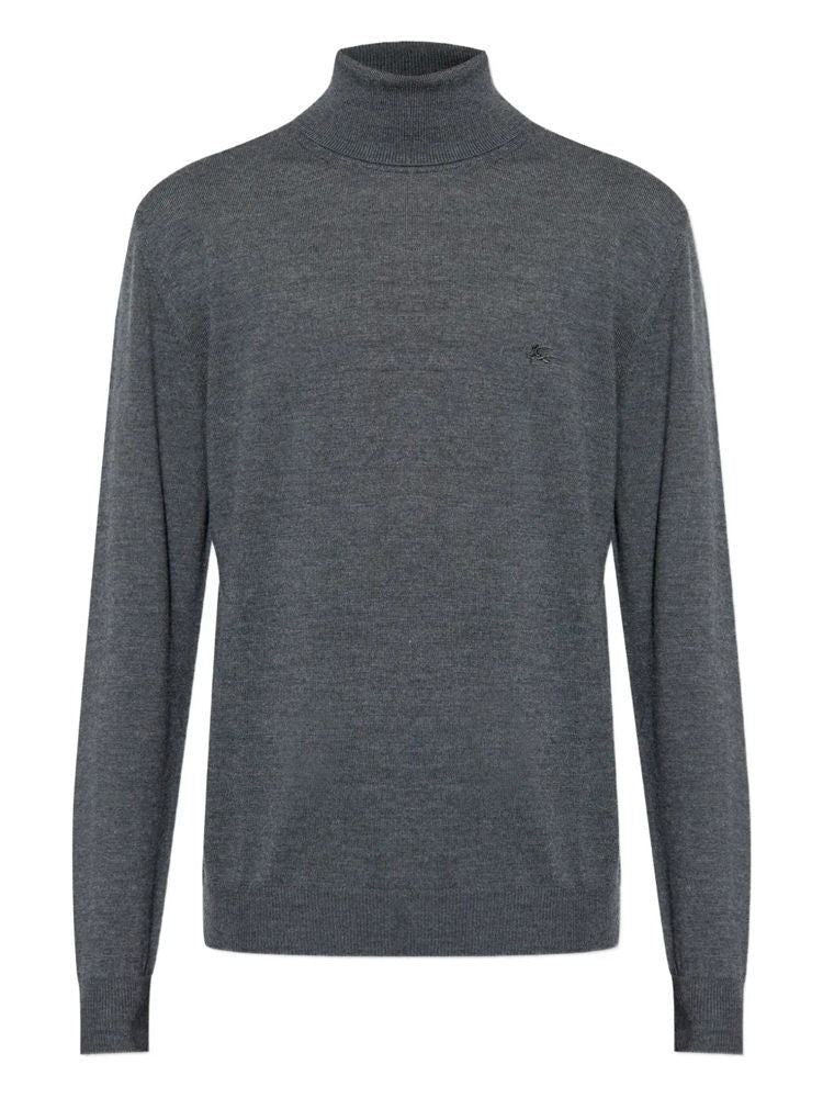 Etro Fitted Grey Turtle Neck Sweater With Ribbed Cuffs