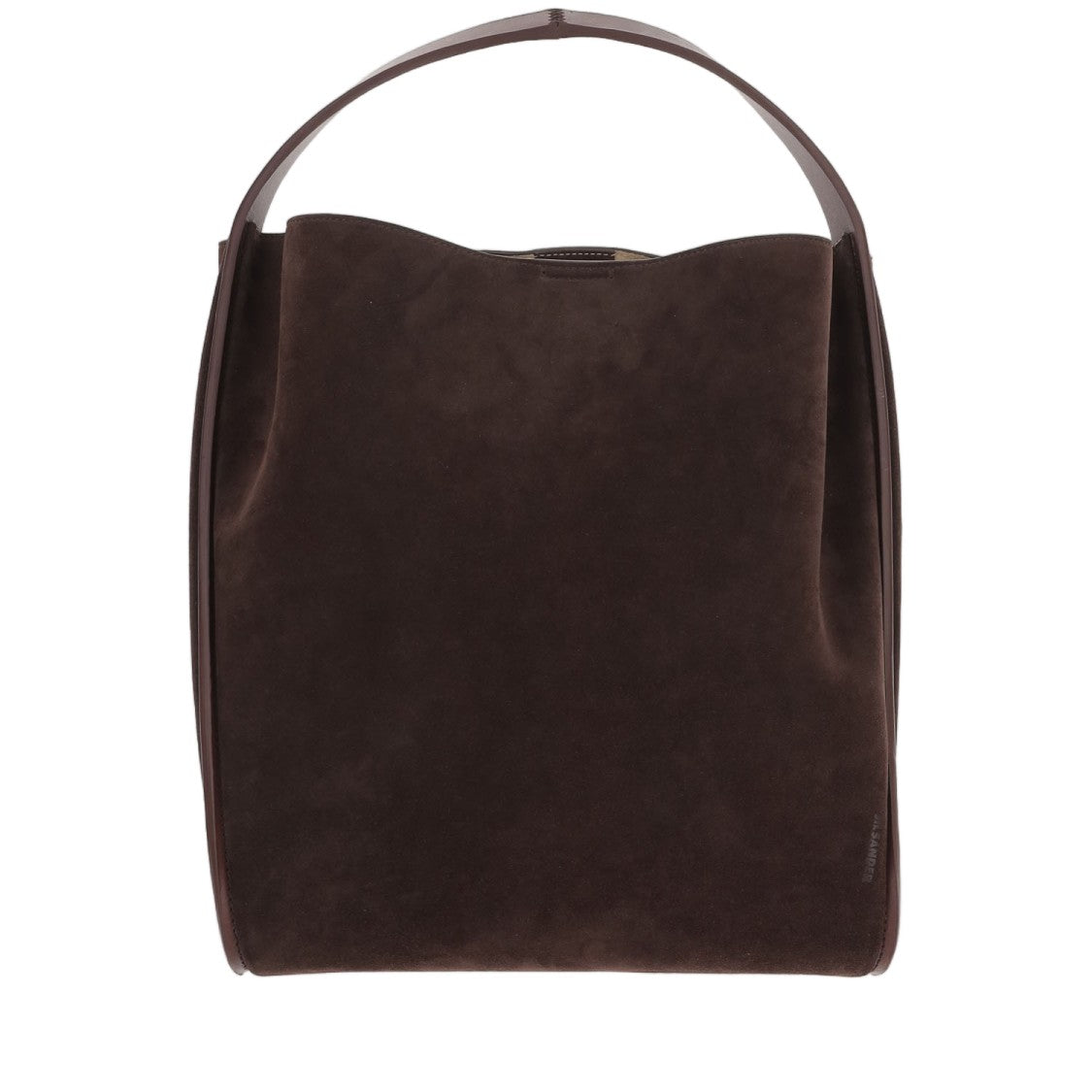 Jil Sander Brown Structured Top Handle Suede Shoulder Bag
