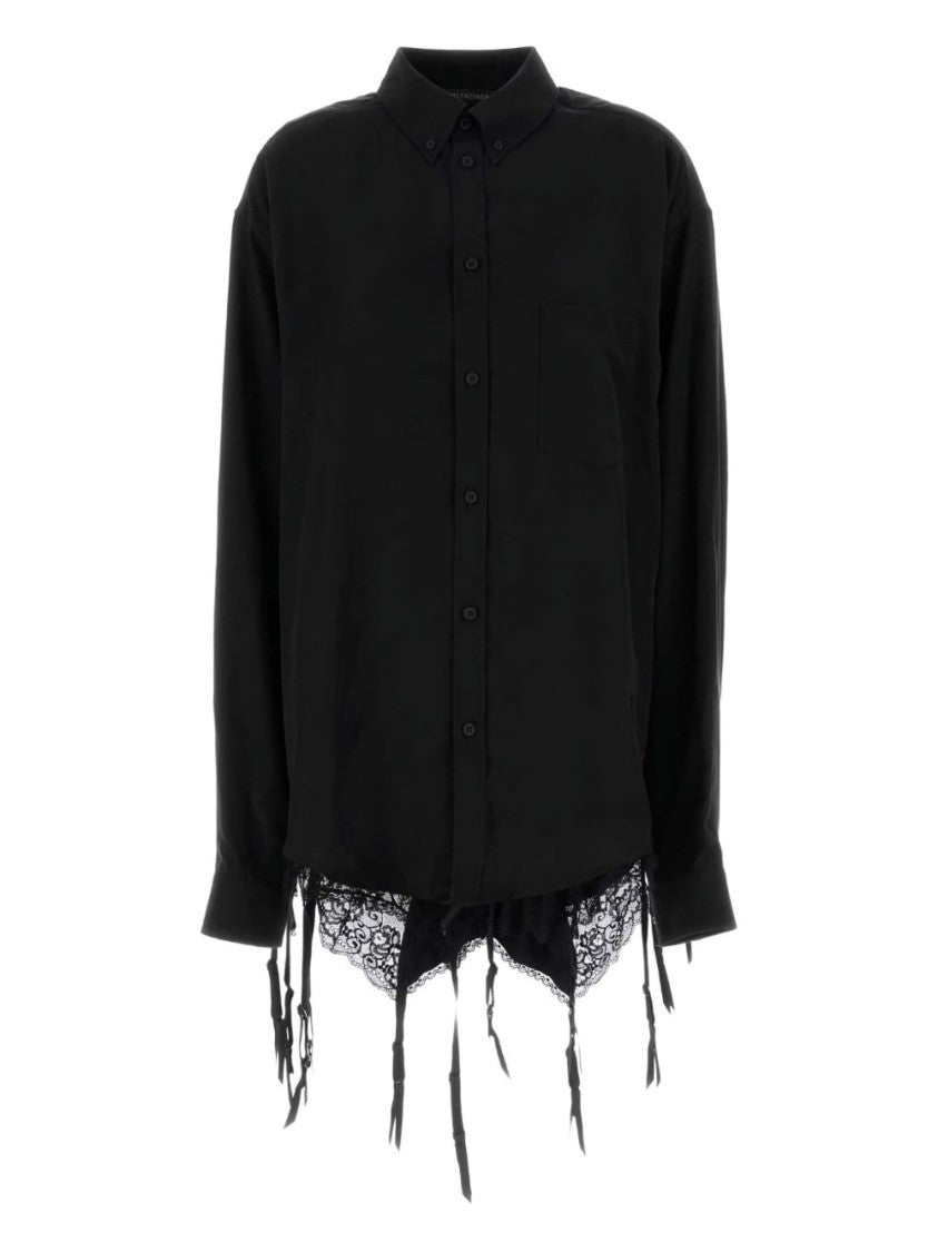 Balenciaga Fluid Black Cellulose Poplin Lingerie Shirt