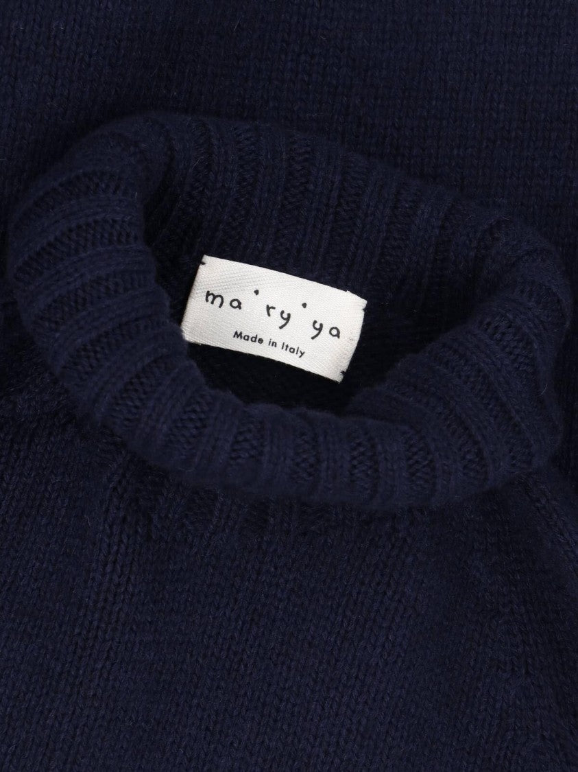 Ma'ry'ya Navy Blue Cashmere-Wool High Neck Ribbed Turtleneck