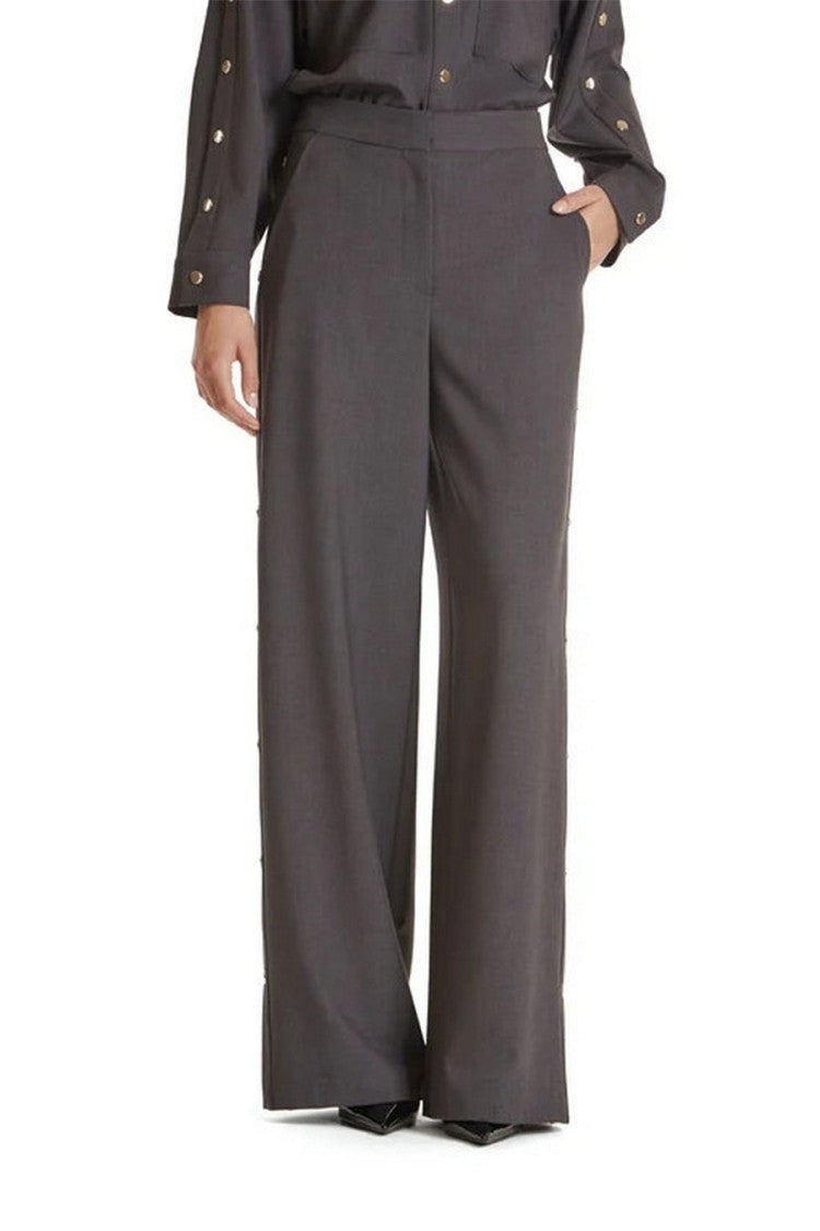 Simona Corsellini Grey Polyester-Viscose Blend Wide-Leg Cropped Trousers