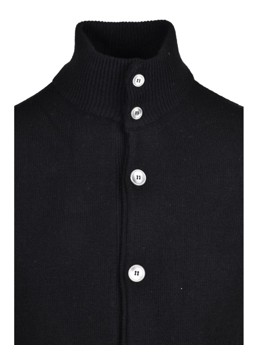 Daniele Alessandrini Black Wool-Cashmere High-Collar Cardigan