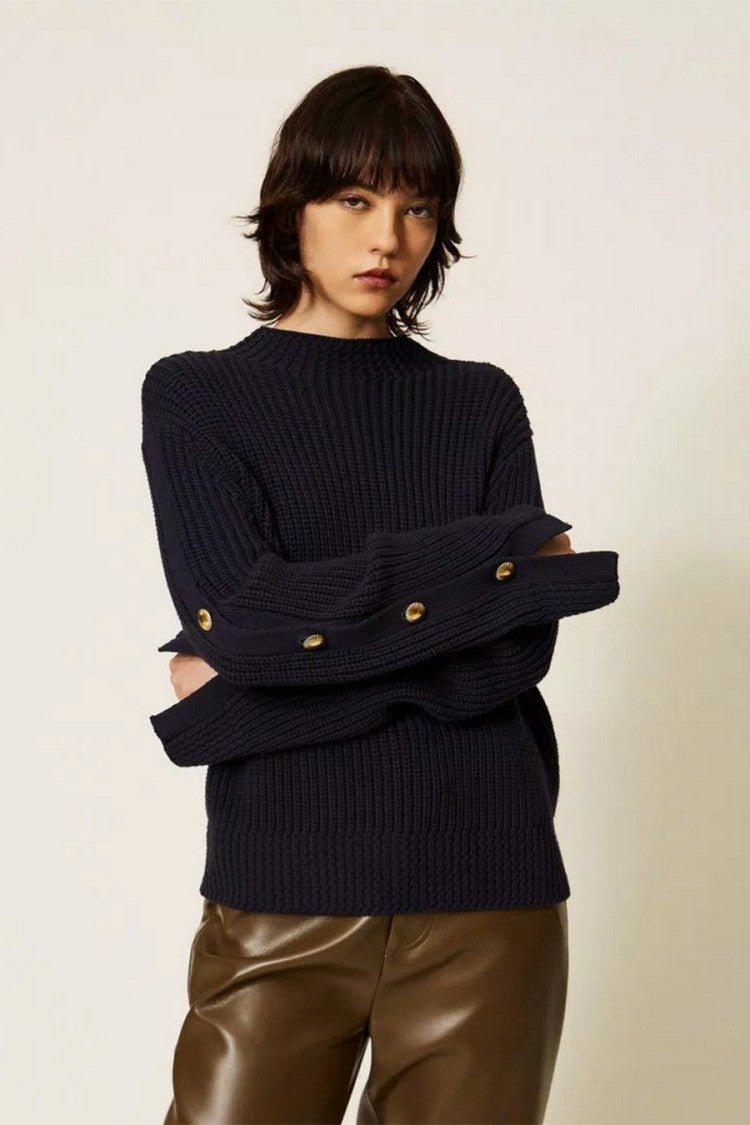 Twin-Set Viscose-Polyester Blend Snap-Cuff Sweater