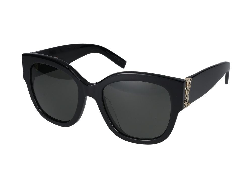 Saint Laurent Black Metallic Logo Oversized Square Sunglasses