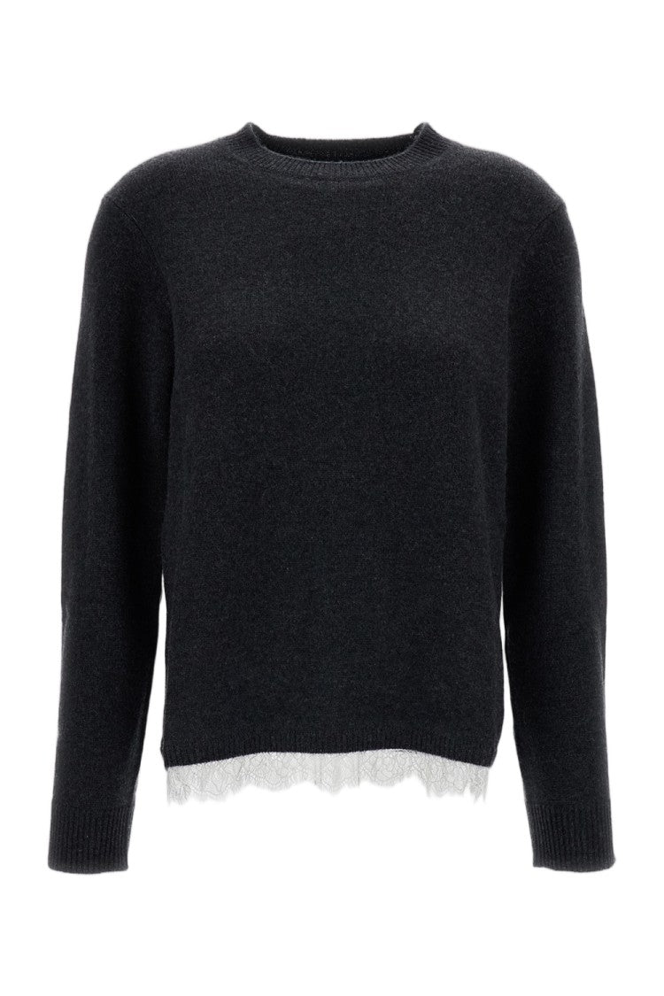 Loulou De Saison Grey Arvo Cashmere Lace-Trim Sweater