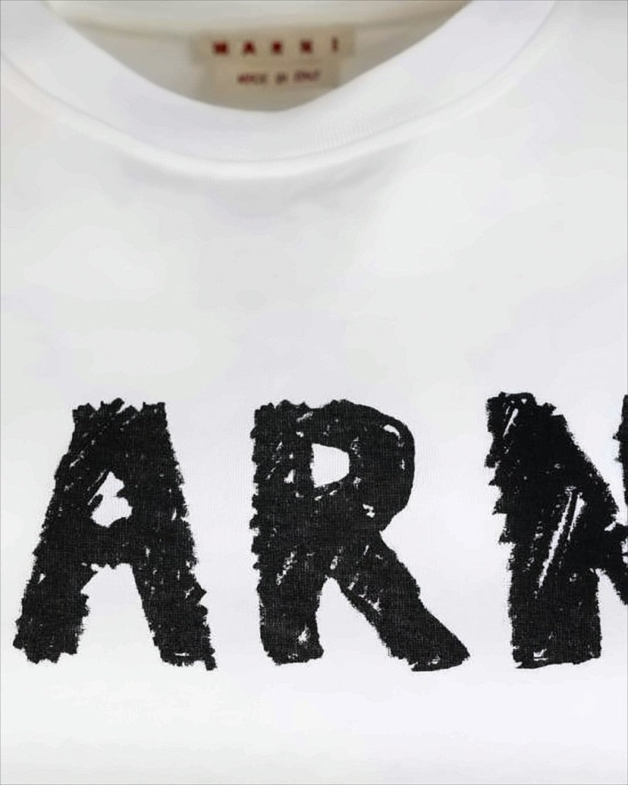 Marni Classic Short-Sleeve Cotton T-Shirt With Textured Black Lettering