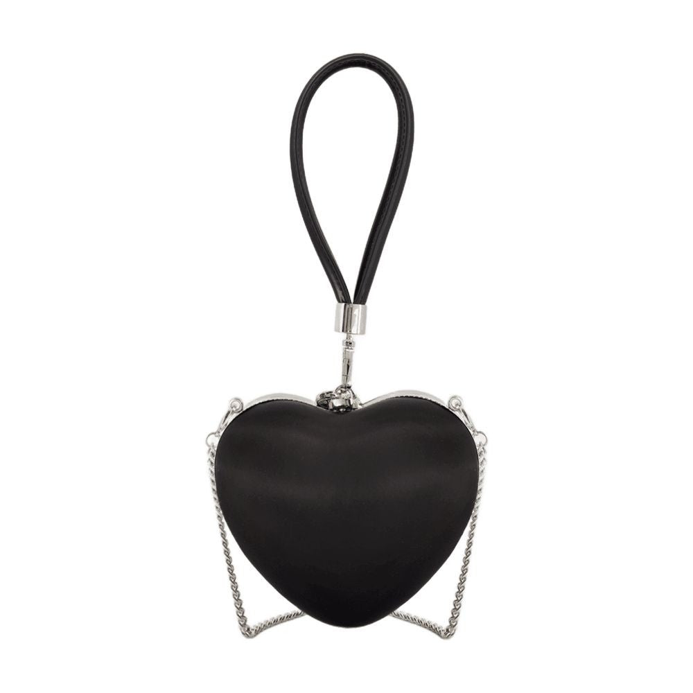 Self-Portrait Top Handle Heart Clutch - Silk - Black