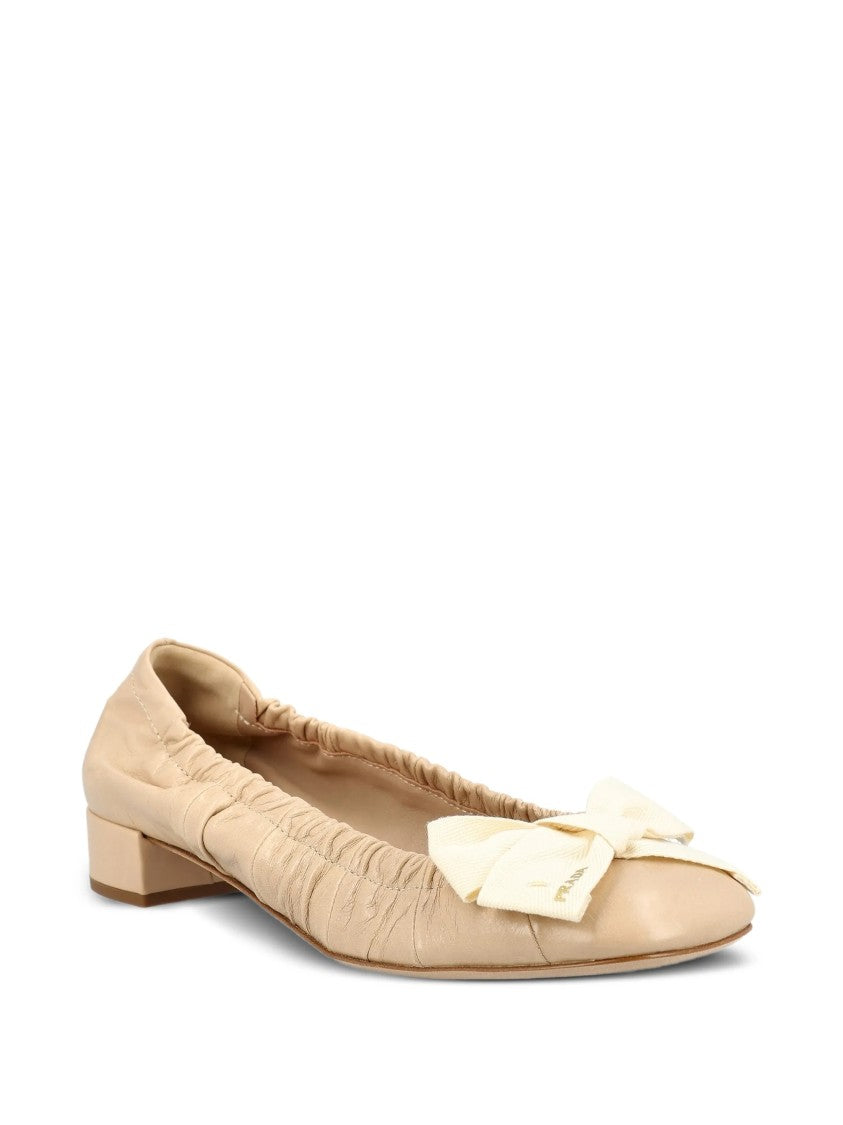 Prada Beige Decolette Ruched Leather Flats