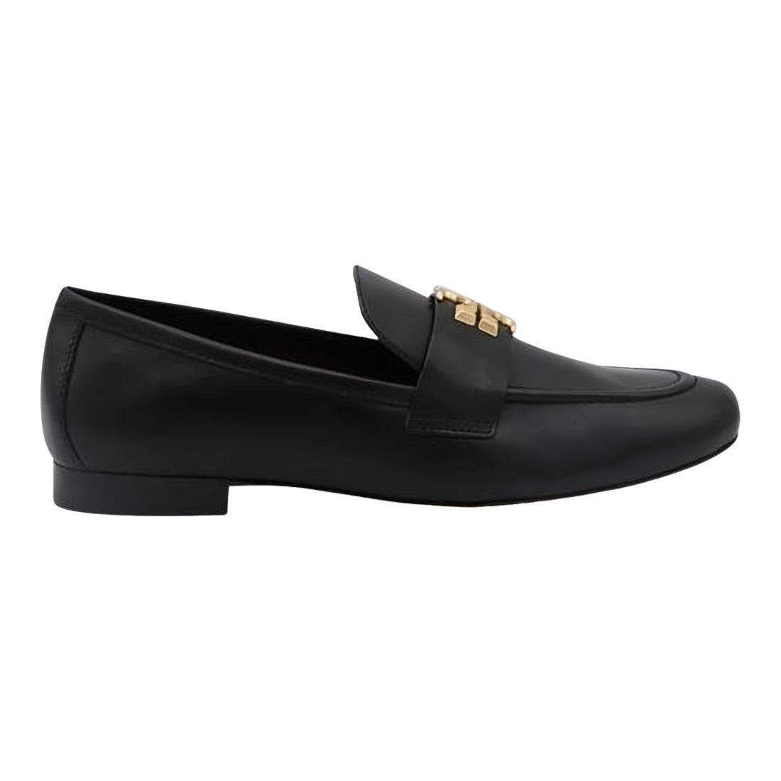 Tory Burch Smooth Leather Loafer Flats With Metallic Emblem