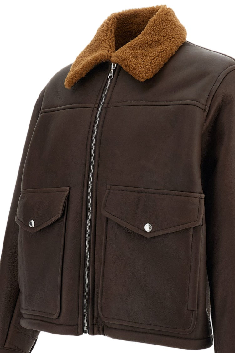 Emmeti Brown Nappa Leather Shearling Zip-Up Jacket