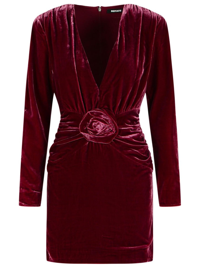 Rotate Burgundy Draped Velvet Mini Dress
