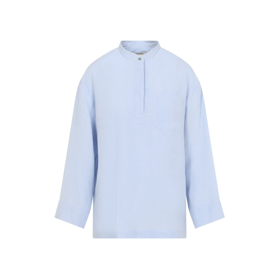Max Mara Light Blue Linen Shirt With Mandarin Collar
