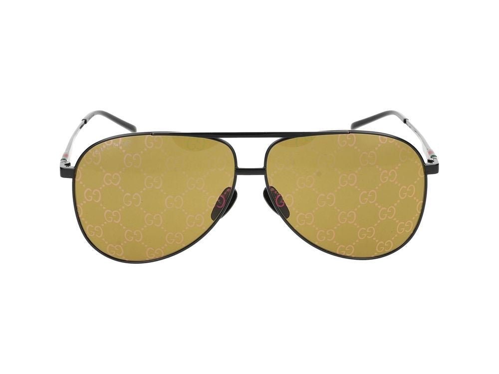 Gucci Black Yellow-Tinted Lenses Aviator-Style Sunglasses