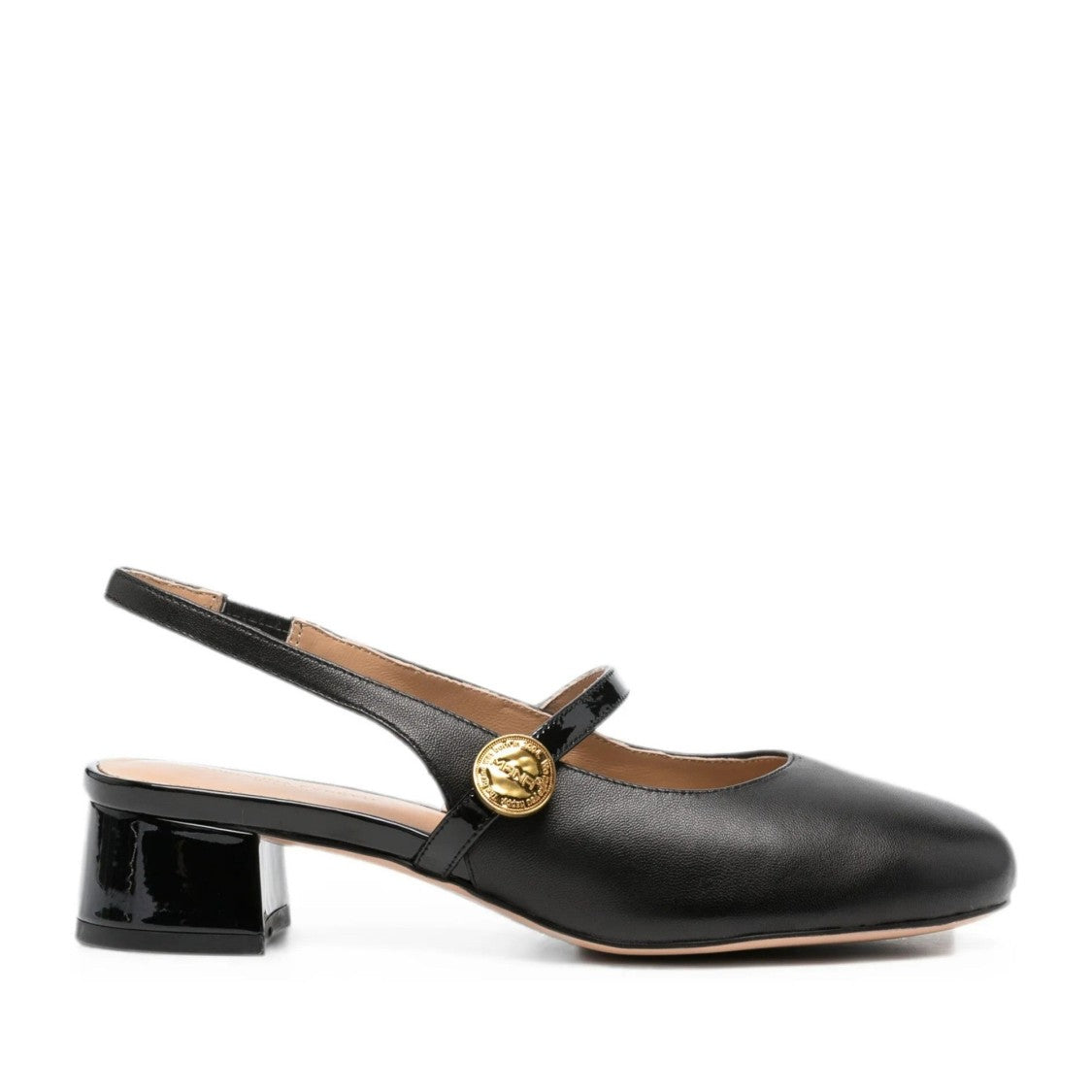 Adrianna Feretti Black Mid Heel Part Open Leather Flats