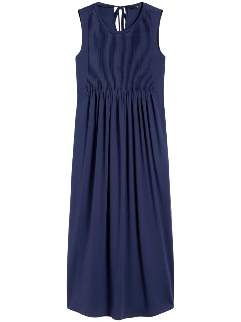 Max Mara Sleeveless Midi Dress With Vertical Pleats