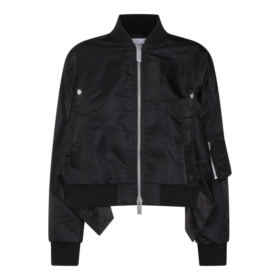 Sacai Structured Black Jacket With High Collar And Front Zipper