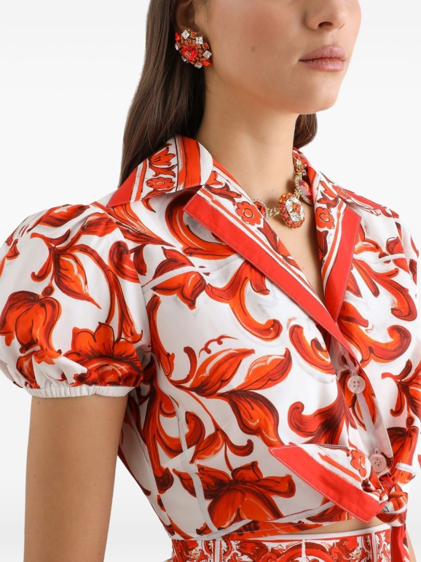 Dolce & Gabbana Multicolor Cropped Floral Print Puffed Shirt